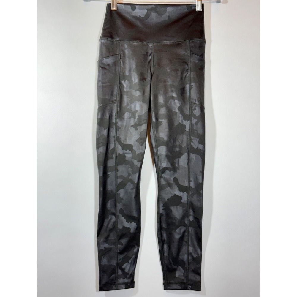 Yogalicious Lux Womens M High Rise Camo Leggings Side Pockets 7/8 Gray Black